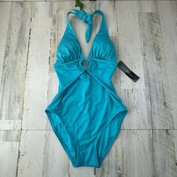 Carmen Marc Valvo Women's Standard Deep V-Neck Halter One Piece size 6 - Picture 1 of 9